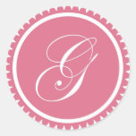 Favor de fiesta rosado del sello del monograma de  pegatina