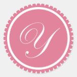 Favor de fiesta rosado del sello del monograma de  etiquetas redondas