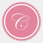 Favor de fiesta rosado del sello del monograma de  pegatina