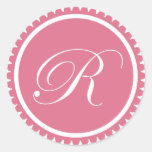 Favor de fiesta rosado del sello del monograma de  pegatina