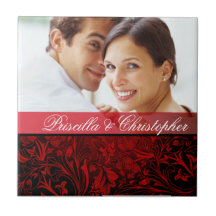 Favor floral rojo del boda de la foto del damasco tejas  ceramicas