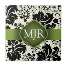 Favor floral verde del boda del recuerdo del monog teja  ceramica