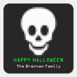 Favor verde tóxico de Halloween del cráneo del pix Calcomanía Cuadradas Personalizadas