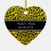 Favores amarillos del boda del leopardo ornamento para arbol de navidad