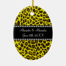 Favores amarillos del boda del leopardo ornamento para arbol de navidad
