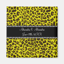 Favores amarillos del boda del leopardo iman de nevera
