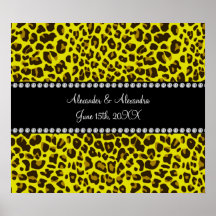 Favores amarillos del boda del leopardo poster