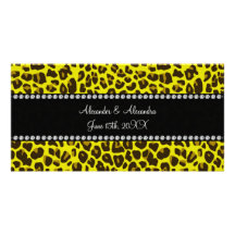 Favores amarillos del boda del leopardo tarjeta personal