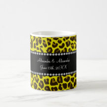 Favores amarillos del boda del leopardo tazas de café