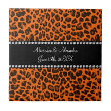 Favores anaranjados del boda del estampado leopard azulejo