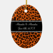 Favores anaranjados del boda del estampado leopard ornatos