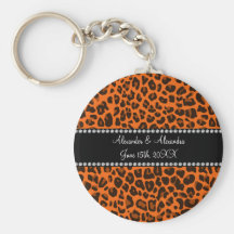 Favores anaranjados del boda del estampado leopard llavero personalizado
