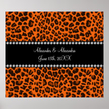 Favores anaranjados del boda del estampado leopard poster