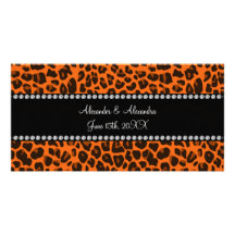 Favores anaranjados del boda del estampado leopard tarjeta fotográfica