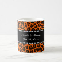 Favores anaranjados del boda del estampado leopard tazas