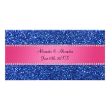 Favores azules del boda del brillo tarjeta fotográfica