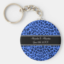 Favores azules del boda del modelo del leopardo llavero