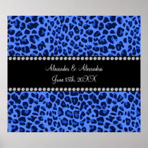 Favores azules del boda del modelo del leopardo posters
