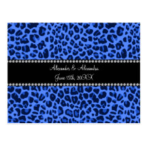Favores azules del boda del modelo del leopardo postales