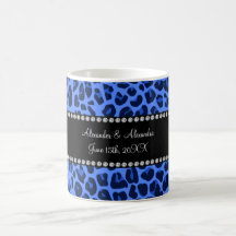 Favores azules del boda del modelo del leopardo tazas de café