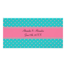 Favores del boda de diamantes de la turquesa tarjetas con fotos personalizadas