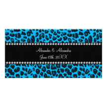 Favores del boda del estampado leopardo del azul d tarjeta fotografica personalizada