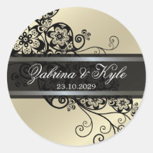 Favores florales elegantes del boda de Boho Paisle Pegatina Redonda