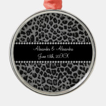 Favores grises del boda del estampado leopardo adorno de navidad