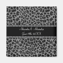 Favores grises del boda del estampado leopardo imán de nevera