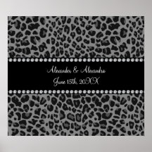 Favores grises del boda del estampado leopardo poster