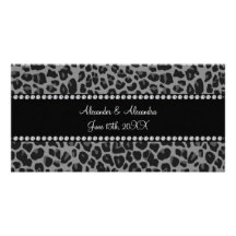 Favores grises del boda del estampado leopardo tarjeta fotografica  
