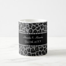 Favores grises del boda del estampado leopardo tazas