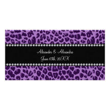 Favores púrpuras del boda del modelo del leopardo tarjetas fotograficas 