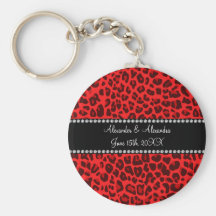 Favores rojos del boda del modelo del leopardo llaveros personalizados
