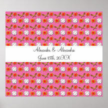 Favores rosados del boda del béisbol poster