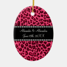 Favores rosados del boda del estampado leopardo ornato