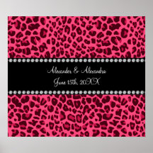 Favores rosados del boda del estampado leopardo poster
