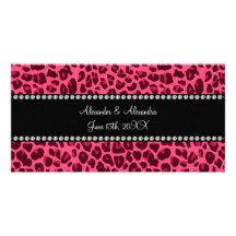 Favores rosados del boda del estampado leopardo tarjeta con foto personalizada