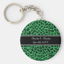 Favores verdes del boda del modelo del leopardo llaveros