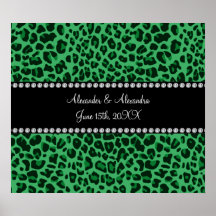Favores verdes del boda del modelo del leopardo poster
