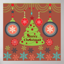 Felices copos de nieve del árbol de navidad del dí posters