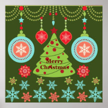 Felices copos de nieve del árbol de navidad del dí poster