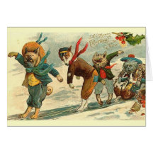 Felices Navidad a usted perros en el hielo Tarjeta