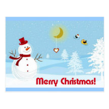 Felices Navidad con la postal del muñeco de nieve