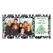 Felices Navidad de GreenTree del damasco negro y b Tarjetas Fotograficas
