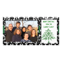Felices Navidad de GreenTree del damasco negro y b Tarjeta Fotográfica Personalizada