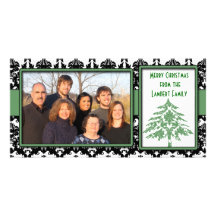 Felices Navidad de GreenTree del damasco negro y b Tarjeta Fotográfica Personalizada