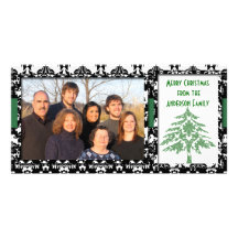 Felices Navidad de GreenTree del damasco negro y b Tarjeta Personal Con Foto