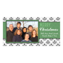 Felices Navidad del damasco del ajuste negro y bla Tarjetas Personales Con Fotos