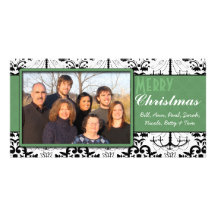 Felices Navidad del damasco del ajuste negro y bla Tarjeta Fotográfica Personalizada